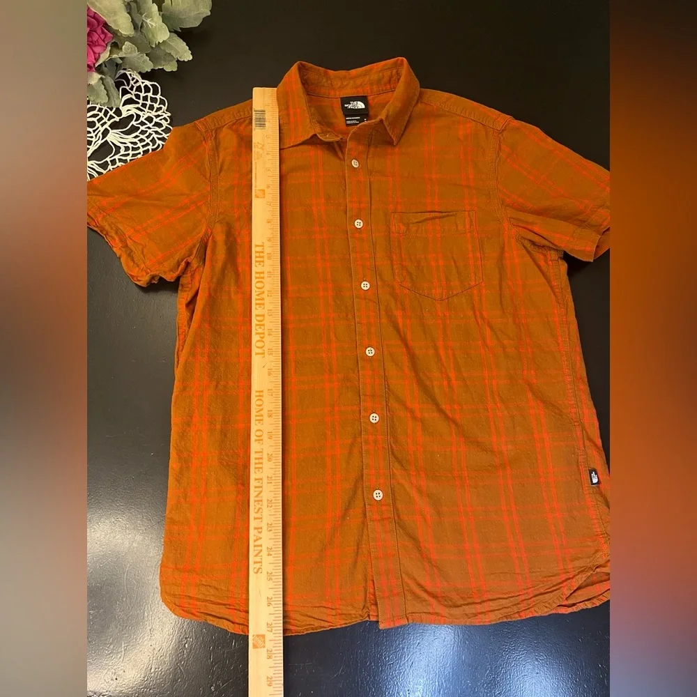The North Face Tan Rust Orange Plaid Shirt Sleeve Button Up Shirt Mens Sz‎ M